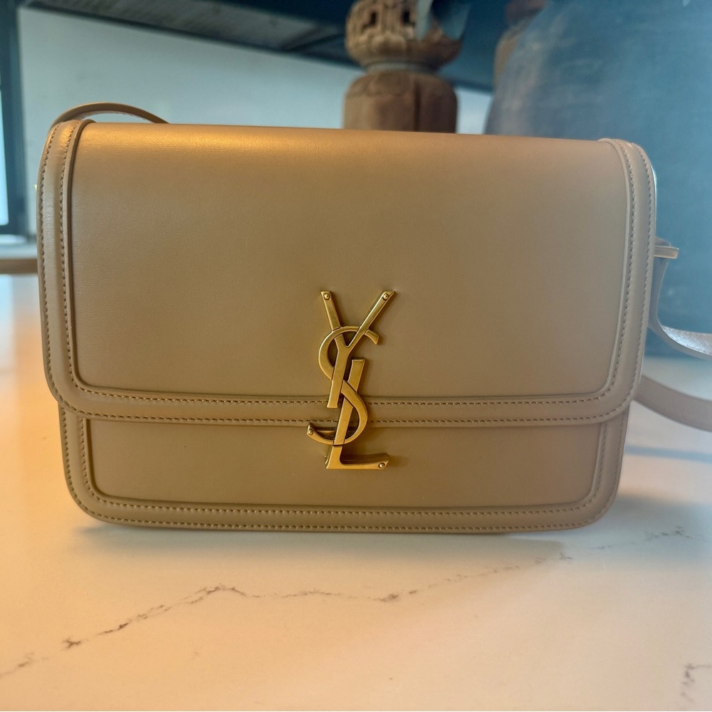 YSL Bags | YSL Calfskin Monogram Solferino Med Tan Crossbody Bag | Disco Color